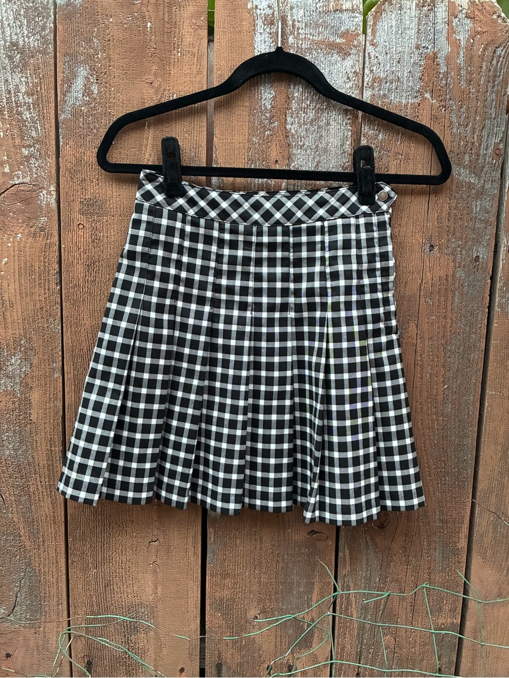 Black & White Plaid Pleated Mini Skirt - Women's